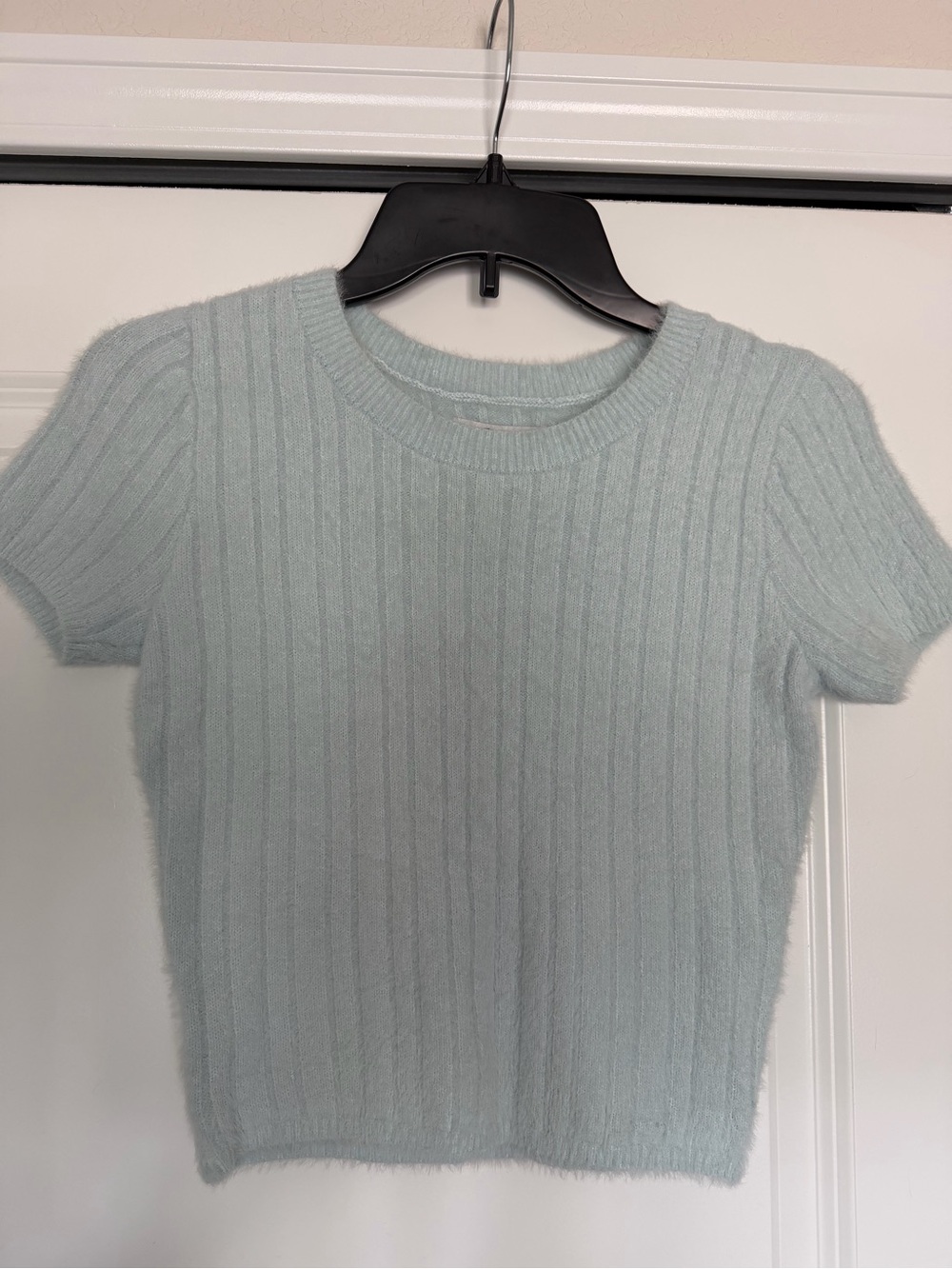 Hollister Ribbed Short-Sleeve Sweater Top in Pale Blue